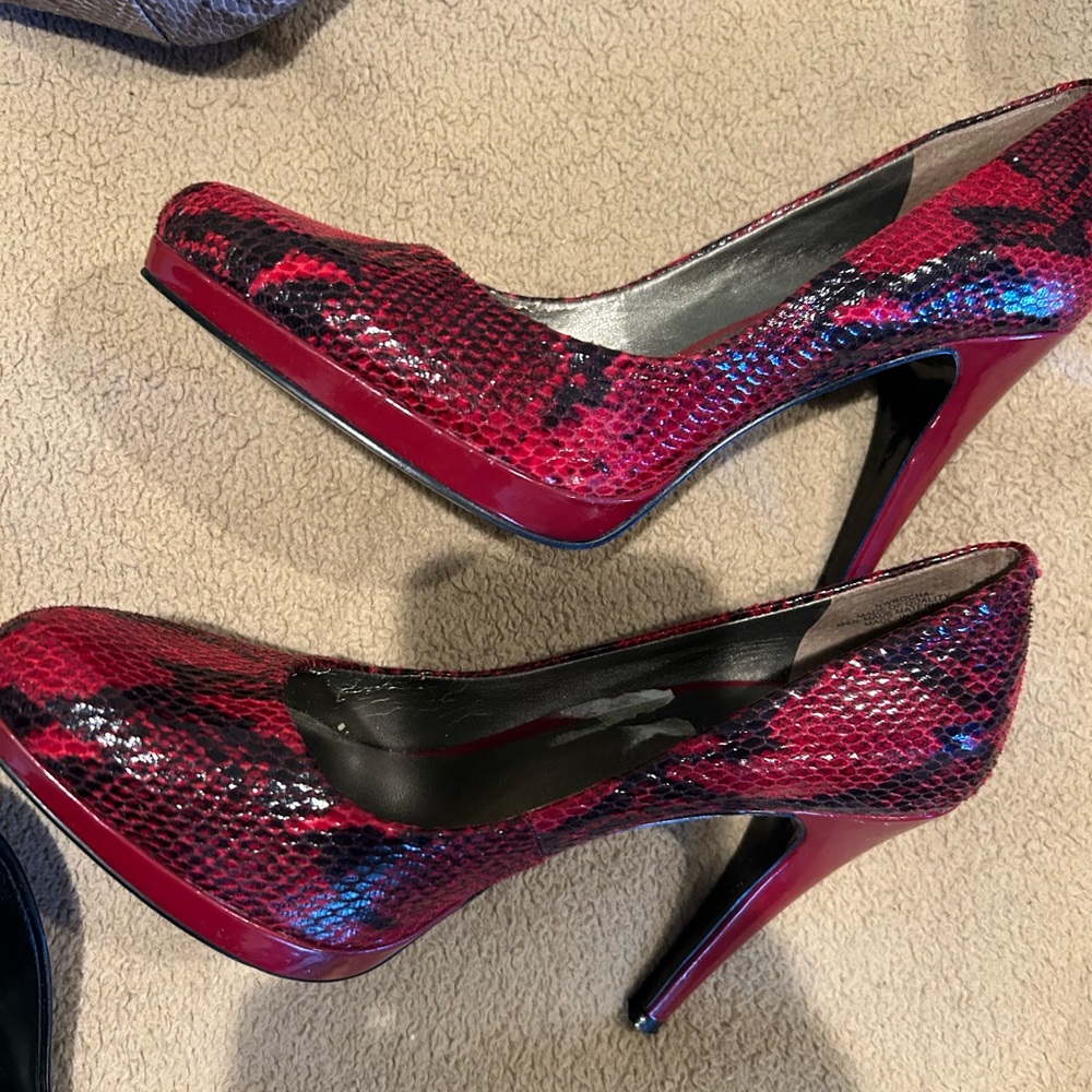 Nine West Red and Black Snakeskin Heels